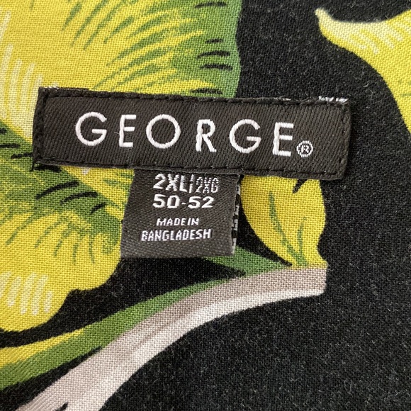 George men’s leaf print on black button up 💯Rayon chest pocket s/s shirt 2XL 🌞 - Picture 5 of 12